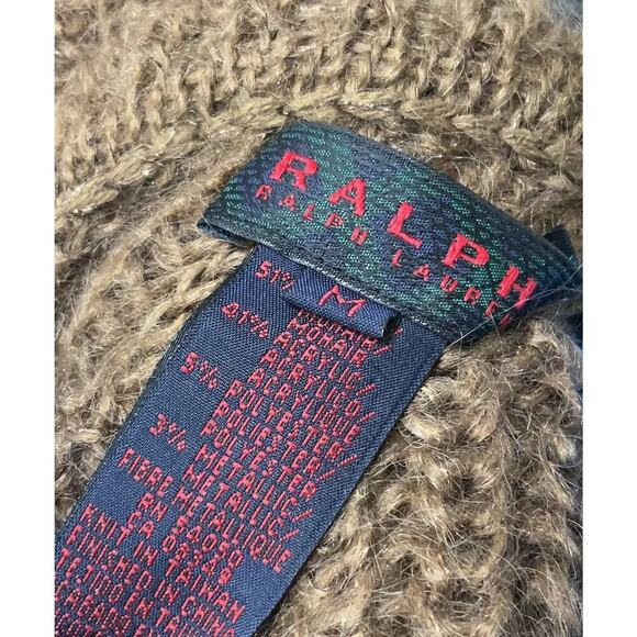 Vintage Ralph Lauren Mohair Wool Blend Sweater Cowl Neck Metallic Knit Y2k Tan M - Picture 5 of 5